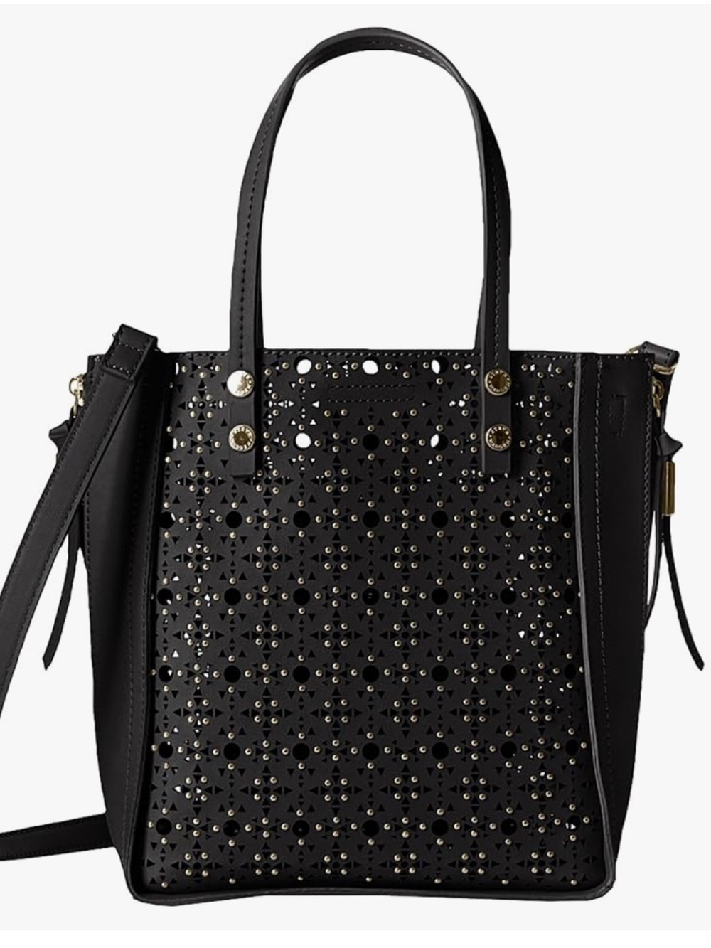 Steve Madden Black Laser Cut Perforated Studded Tote Bag Shoulder Handbag